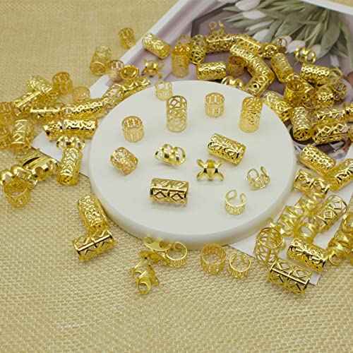 100 PCS Gold Dreadlock Locs Accessories for Hair, Hair Jewelry for Braids Hair Rings for Women and Girls, Adjustable Cuffs Braiding Hair Rings Decoration