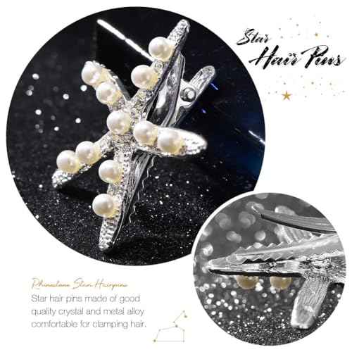BARTOSI Starfish Hair Clips Silver Mermaid Hair Barrettes Pearl Hair Accessories for Women and Girls (Pack of 2)