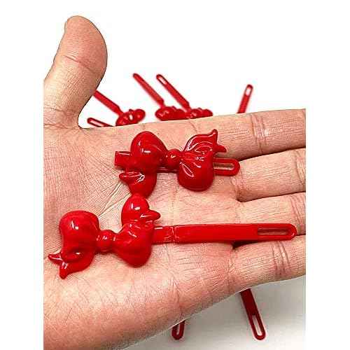 Tara Girls Super Cute Self Hinge Plastic Mulit Design Hair Barrettes Selection. 20 pc Red color bow Barrettes.