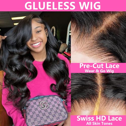 Glueless Wigs Human Hair Pre Plucked Pre Cut 5x5 Body Wave Lace Closure Wigs Human hair 250 Density Colsure Wigs for Women Ready to Wear Wig 14 Inch