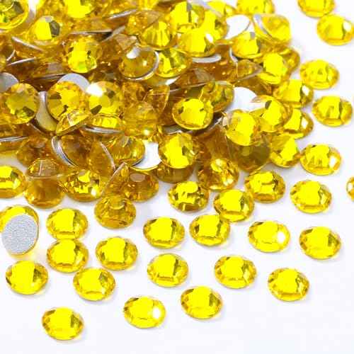 Citrine Flatback Rhinestones, Glass Rhinestones for Nail Art and Craft, Glue Fix, Loose Crystal Gemstones(Yellow, SS20, 1440pcs, 4.6-4.8mm)