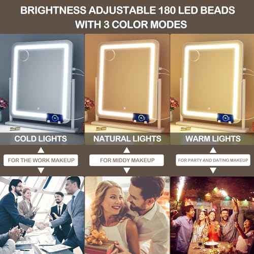 Makeup Vanity Mirror with Lights 15.2" Large LED Lighted Mirror, Hollywood Make Up Mirror with Lighting for Bedroom Tabletop, Smart Touch, 360¡Æ Rotation, (White)