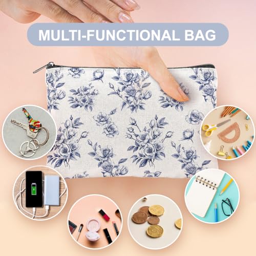 4Pcs Flower Makeup Bags 5.91x9.06 inch Orchid Roses Daisy Canvas Cosmetic Bags with Zipper Canvas Travel Toiletry Pouches for Women Party Shopping Home Travel Accessories