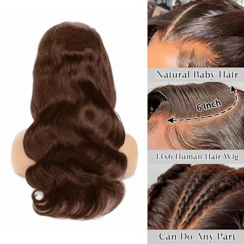 Chocolate Brown Lace Front Wig Human Hair 13x6 Hd Transparent Body Wave Lace Front Wigs 200% Density Brown Wig Human Hair 4# Colored Glueless Wigs for Women 22 Inch
