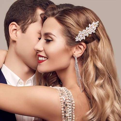 4 Pcs Rhinestone Bridal Hair Clips, Crystal French Barrette Hair Clips, Vintage Bridal Wedding Hair Pins Hair Accessories for Women Bride Bridesmaid(Golden,Silver)