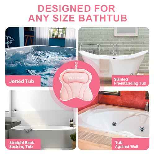 Bath Pillows for Tub, Bath Pillow Luxury Bathtub Pillow, Comfy Bath Tub Pillow for Bathtub for Head and Neck with Non-Slip Suction Cups for Tub, Relaxing Bath Accessories Spa Gifts-Pink