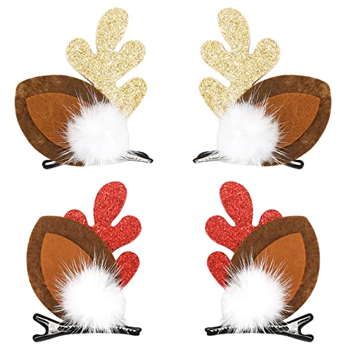 YISSION 2 Pairs Christmas Hair Clips for Girls Women Reindeer Antlers Ears Hair Clip Deer Horns Hair Barrettes Cute Hairpins Christmas Hair Accessories for Girls Women