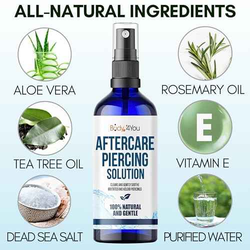 BodyJ4You Piercing Aftercare Spray - Saline Solution Natural Keloid Bump Removal - Ear Piercing Cleaner Nose Septum Belly Button Cartilage - Sea Salt Aloe Vera Rosemary - Fine Mist 2 Fl Oz