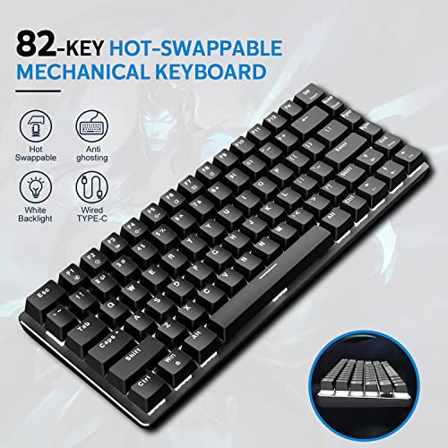 60% Mechanical Gaming Keyboard,Hot Swappable Compact 82 Keys Wired Mechanical Keyboard with White LED Backlit,Detachable Type-C Cable,Ergonomic Design,for Windows PC Gamers(Blue Switch,Black)