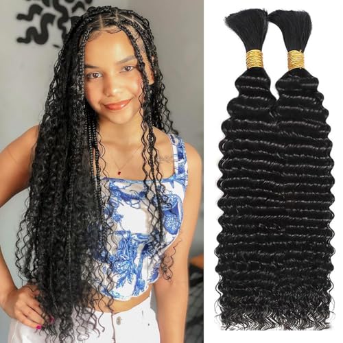 Human Braiding Hair Boho Braids Human Hair 110g 26 Inch Deep Water Wave Bulk Human Hair for Braiding No Weft Bundle 12A Brazilian Virgin Curly Hair Extensions Wet and Wavy Human Braiding Hair