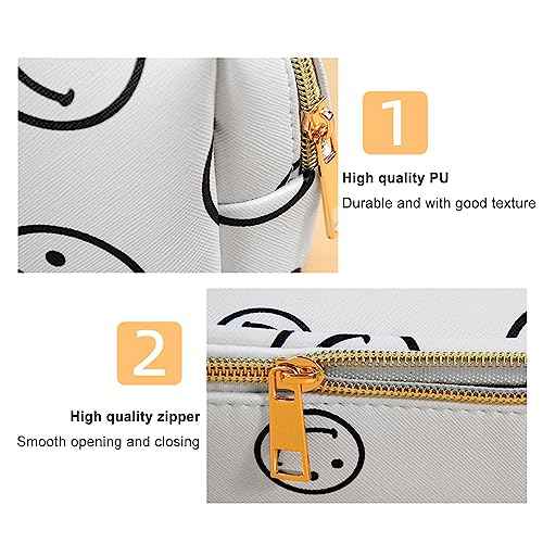 Cosmetic Bag for Purse, Small Makeup Pouch, Small Purse Organizer, PU Leather Waterproof Portable Smiley Face Storage Bag Travel Gift for Women Girls