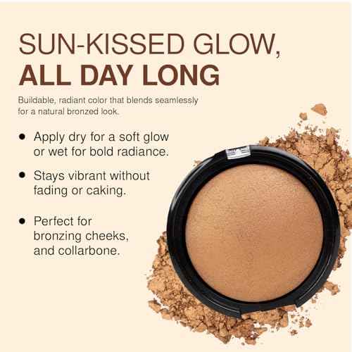 Palladio Baked Bronzer, Highly Pigmented and Easy to Blend, Shimmery Bronzed Glow, Use Dry or Wet, Lasts all day long, Provides Rich Tanning Color Finish, Powder Compact, Illuminating Tan