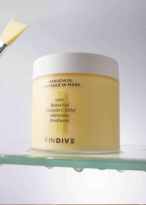 FINDIVE OFFICIAL Bakuchiol Ampoule In Mask, 5,000ppm Bakuchiol, Plan-Based Retinal Alternative, Vitamin C Ethyl, Adenosine, Panthenol, Brightning mask, Anti-aging mask, Korean Skincare 6.76fl.oz