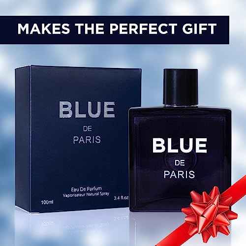 NovoGlow Blue De Paris For Men - 3.4 Fl. Oz. 100ml Men's Perfume Carrying Pouch - Refreshing Combination of Woody Floral & Fruity Scents - Masculine Scent Lasts All Day A Gift for Any Occasion