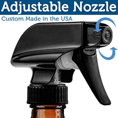 Sally's Organics Empty Amber Glass Spray Bottles - 2 Pack - Large 16oz Refillable Bottle for is Great for Essential Oils, Plants, Cleaning Solutions, Hair - Durable Nozzle - Fine Mist/Stream Setting