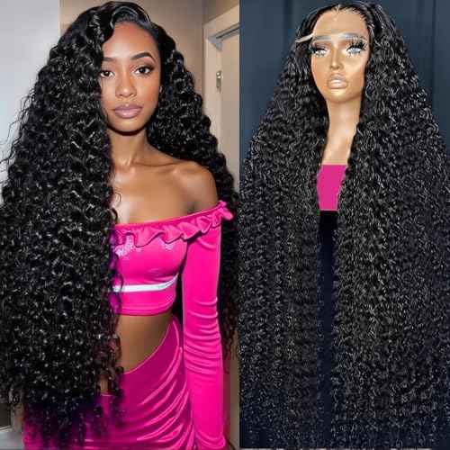 Tholap 30 Inch 13x6 Deep Wave Lace Front Wigs Human Hair 200 Density 13x6 HD Lace Front Wigs Human Hair Pre Plucked Deep Curly Glueless Wig 100% Virgin Human Hair Lace Front Wigs for Women
