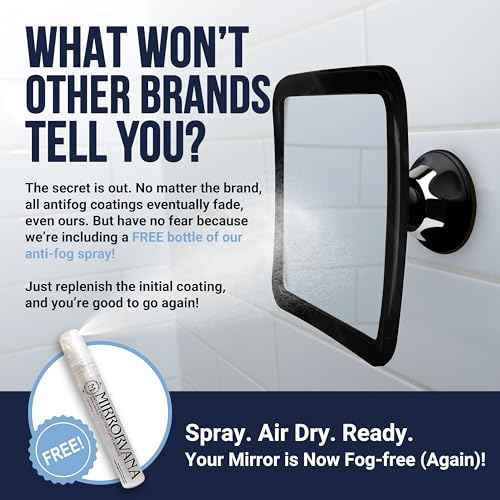 MIRRORVANA Fogless Shower Mirror for Shaving with Upgraded Suction, Anti Fog Shatterproof Surface and 360¡Æ Swivel, 1X Magnifying, 6.3 x 6.3 Inch (Black)
