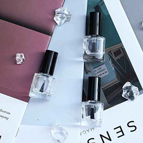 6PCS Empty Nail Polish Bottles with Funnel, Empty Fingernail Polish Bottles Glass Rectangle with Brush & Mixing Balls Black (5ML)