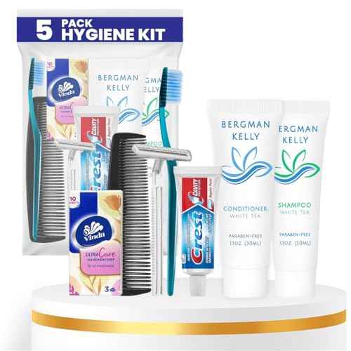 Trektote Bulk Hygiene Kit For Men And Women ? (5 Pack) 8 Piece Set Of Travel Size Toiletries, TSA Compliant, Bulk Travel Essentials, Includes Shampoo And Conditioner, Body Wash, Toiletry Bag & More