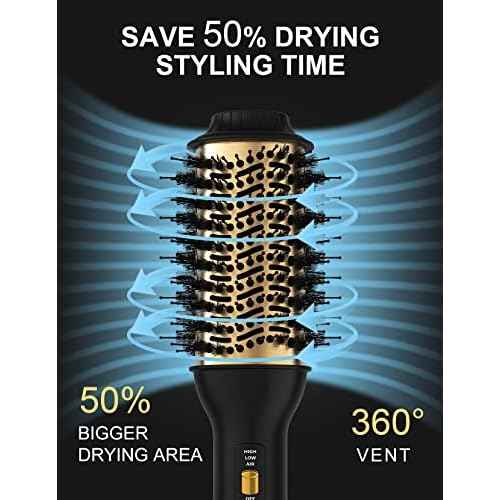 Hot Air Hair Blow Dryer Brush - 3 in 1 Negative Ionic Hairdryer Blowout Brush for Drying Straightening Volumizing - 60mm Oval Barrel fit All Hair Types - Salon Style, Smooth, Frizz-Free Results