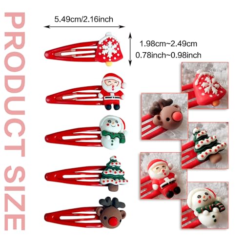 10PCS Christmas Hair Clips,Cute Red Christmas Hat Antlers Santa Clause Reindeer Snowman Hair Clips Metal Snap Hair Barrettes,Christmas Hair Accessories Gifts for Women