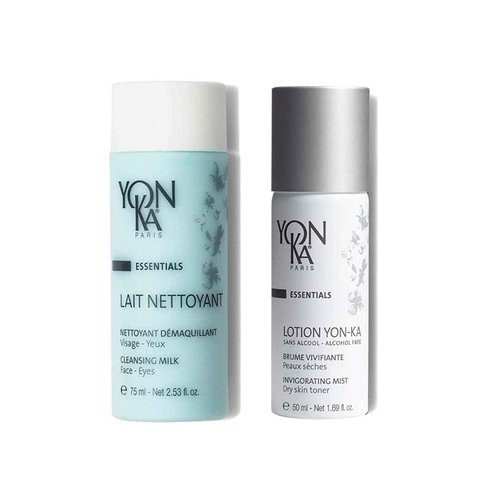 Yon-Ka Lait Nettoyant Facial Cleanser & Makeup Remover with Travel Lotion PS Hydrating Face Toner | Travel Set 2.53 fl oz / 1.69 fl oz