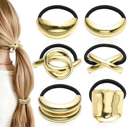 6 PCS Metal Hair Ties, Gold Hair Cuffs Ponytail Cuff for Women Summer Gift