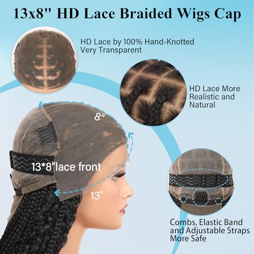 12inch 13x8 Hd Lace Front Braided Wigs for Women Knotless Boho Braided Wigs Short Box Braid Wig with Baby Hair Premium Synthetic Curly Braided Lace Front Wigs Natural Black
