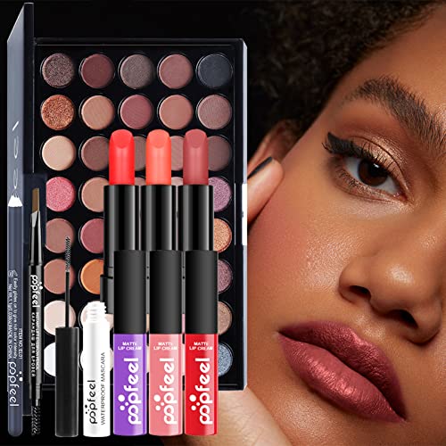 Makeup Kit For Women Full Kit, Naked Shimmer Eyeshadow Palette, Waterproof Black Eyeliner & Mascara, Makeup Tools Set, Lipstick, Premium Synthetic Foundation Powder for Medium to Dark Skin