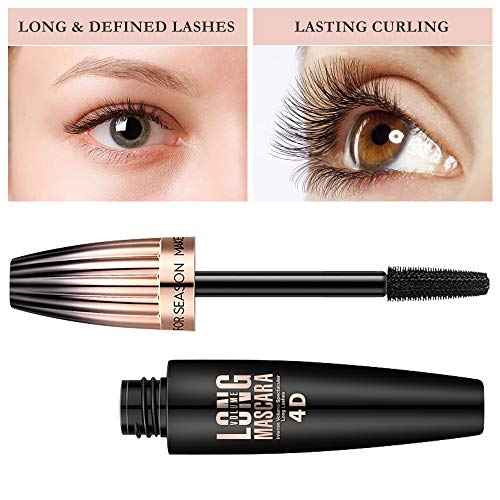 4D Silk Fiber Lash mascara, Waterproof Mascara Black Volume and Length, Natural Lengthening and Thick, Smudge-Proof,No Clumping, Instantly Create The Look of Lash Extensions, All Day Full, 2 Pack