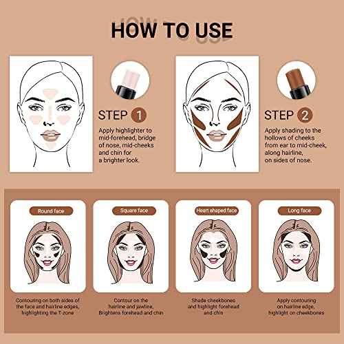 evpct 4 Colors Contour Stick Makeup Set, Cream Concealer Stick Contouring Palette Makeup Kit for Beginners, Nose Bronzer Sticks, Liquid Face Highlighter Make up contorno maquillaje, 01+03
