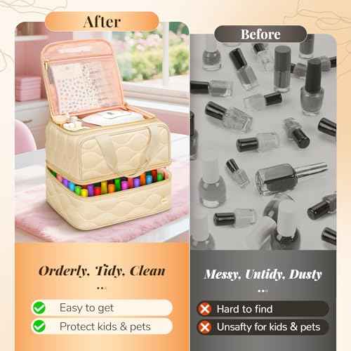 YOREPEK Nail Polish Organizer Case Holds 42+ Bottles (15ml/0.5 fl.oz), 2-Layer Nail Kit Bag with Compartments for Nail Supplies, UV Lamp, Nail Tech Organizers and Storage for Manicure Tools, Beige
