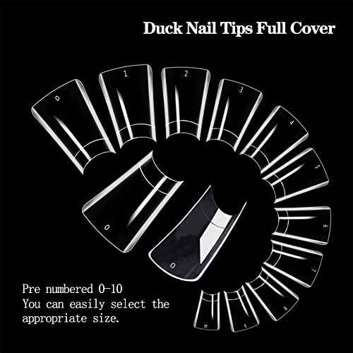 550pcs Duck Nail Tips, Clear Curved Duck Acrylic Nails, Half Cover Duck Feet Flare Nail Tips for Acrylic Nails Professional, Short Fan French False Nail Extension for Nail Salon 11 Sizes