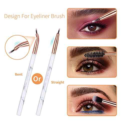 Eye Makeup Brushes DUAIU 16Pcs Eyeshadow brushes Eyebrow Eyeliner Blending Brush Premium Synthetic & Marble Handle Brushes sets with Pink Cosmetic Bag