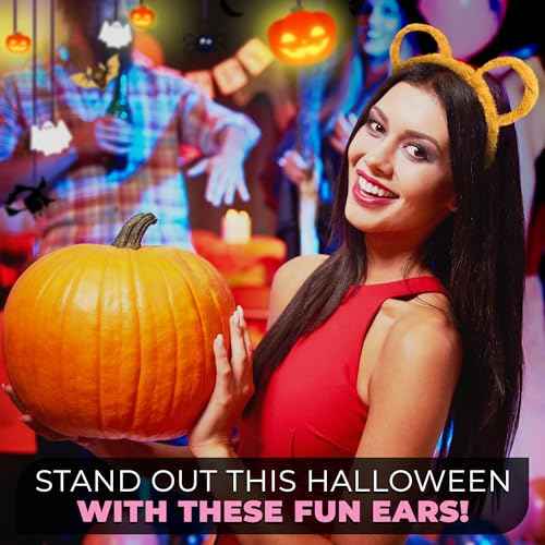 Chipmunk Ears Headband - Yellow Bear Ears Headband - Halloween Costumes | Lightweight Non-Slip Plush Hair Accessory for Skincare, Spa, Party, Events | For your Halloween, Holiday, or Casual Look