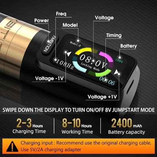 Ambition Zetton Tattoo Machine with 2400mAh Battery Brushless Motor Straight Drive Bar Color Touch Display Rotary Tattoo Gun Cartridge Pen Supply for Professional Tattoo Artists