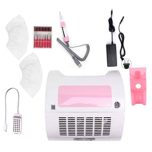 5 in 1 Nail Dust Collector with Drill, 60W Multi-Functional Nail Grinding Machine, Cleaner, Manicure Light, Hand Rest Pillow for Salon, Home Manicure, Pedicure (US)