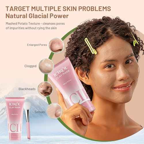 Large Pore Minimize Clay Mask, Mud Facial Mask with Sea Silt & HA - Canada Glacial Clay for Cleansing - Tightening - Pore-Purifying with Brush - Glass Skin Care Gift for Women Men, Red, 5.3 oz