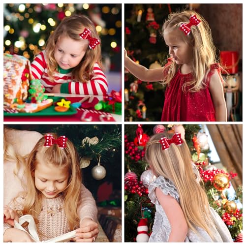 Christmas Candy Cane Hair Bows for Girls, Beleki Gliter Hair Clips Handmade Metal Alligator Clip Candy Cane Hair Accessory for XMAS Christmas Stocking Stuffers - Red