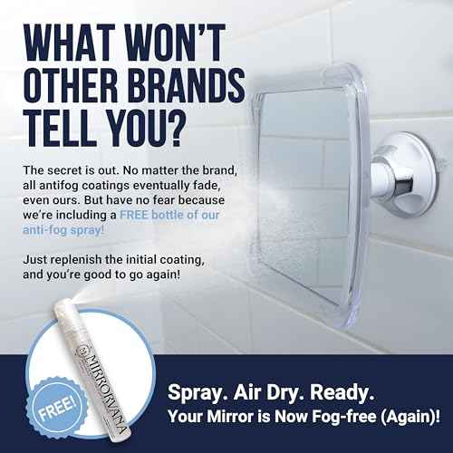 MIRRORVANA Fogless Shower Mirror for Shaving with Upgraded Suction, Anti Fog Shatterproof Surface and 360¡Æ Swivel - 6.3" x 6.3"