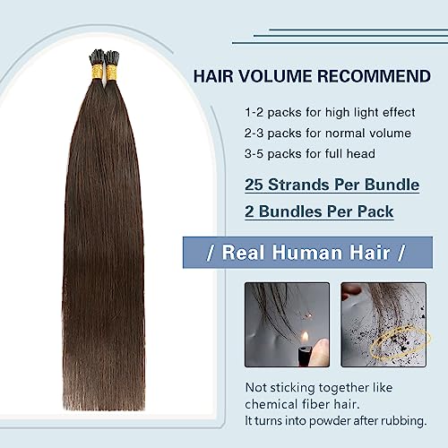 Sunya Brown I Tip Hair Extensions Human Hair 28 Inch #2 Dark Brown 50g/50Strands Straight I Tip Hair Extensions