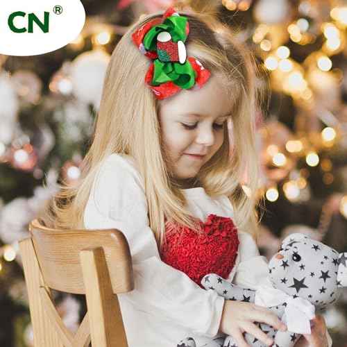 4 Pcs Christmas Hair Bows for Girls, CN 4.5 Inch Girls Bows with Christmas Tree Snowflake Santa Claus Socks Hair Accessories, Toddler Bows Alligator Clips Gift Decorations for Party (4.5inch)