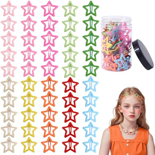 Star Hair Clips: 50PCS Non-Slip Metal Snap Barrettes - Colorful Y2K Star Hair Accessories