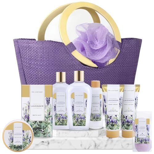 spa luxetique Gift Baskets for Women, Spa Gifts for Women - 10pcs Lavender Sets with Body Lotion, Bubble Bath, Relaxing Bath Sets, Birthday Christmas Gifts for Her