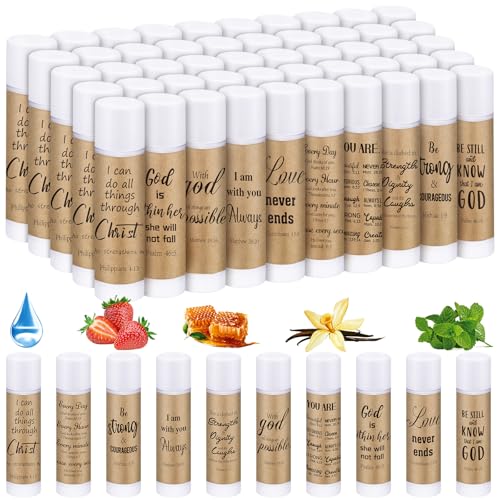 50 Pack Christian Religious Gifts Bulk Lip Balms for Women Men Religious Church Party Favors Bulk Bible Verse Lip Balm with Scripture Inspirational Gifts for Coworkers Staff Employee