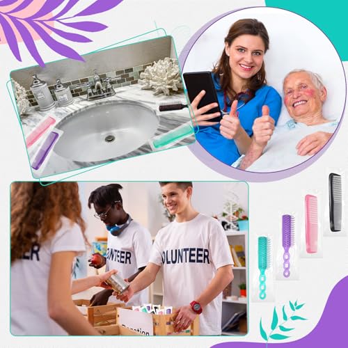72 Pcs Bulk Hair Brushes Combs Set for Homeless Individually Wrapped Hairbrushes Bulk Curly Thick Long Smoothing Detangling Hairbrushes for Women Hotel Homeless Nursing Charity (Multicolor)