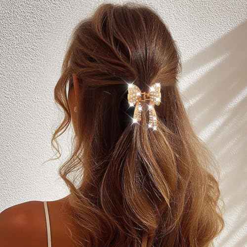 Fashey Rhinestone Claw Clips Gold Bow Hair Clip Small Metal Hair Claw Clips Hair Accessories for Women