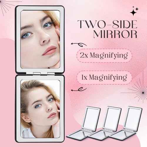 Kathfly 4 Pcs Small Compact Mirror Bulk Travel Pocket Foldable Folding Hand Mini PU Leather Black Mirror for Men and Women Handbag Pocket Wallet Purse Gifts Work Business