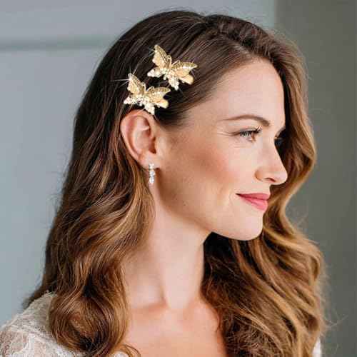 BARTOSI Butterfly Hair Clips Sparkly Gold Hair Clip Small Cute Hair Pins Butterfly Hair Accessories for Women and Girls (Pack of 2)