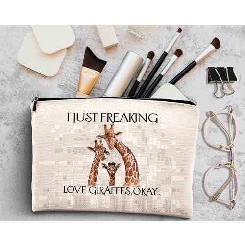 Kdqua Funny Giraffe Makeup Bag - Linen Cosmetic & Travel Toiletry Bag, Gift for Animal Lovers